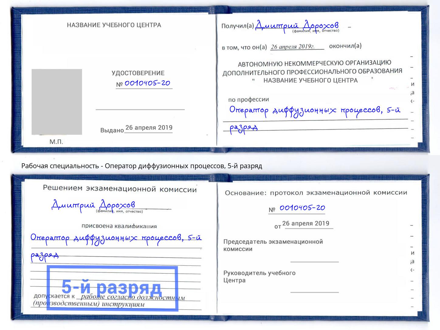корочка 5-й разряд Оператор диффузионных процессов Крым