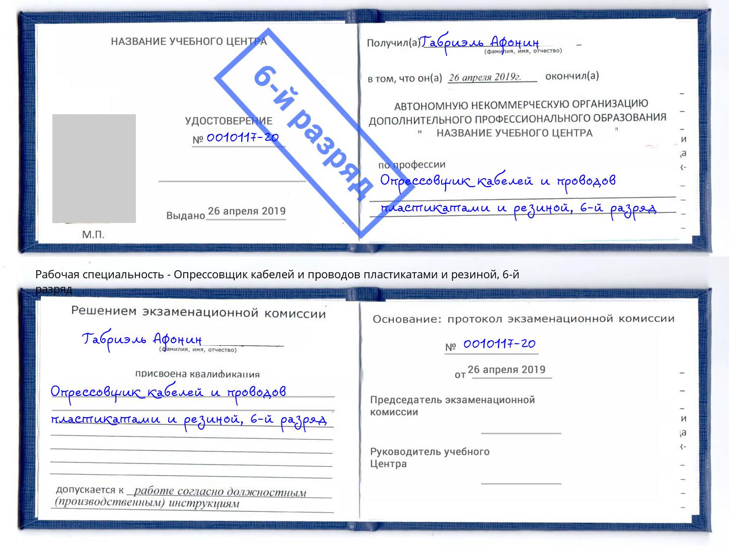 корочка 6-й разряд Опрессовщик кабелей и проводов пластикатами и резиной Крым