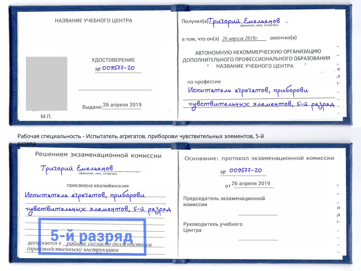 корочка 5-й разряд Испытатель агрегатов, приборови чувствительных элементов Крым