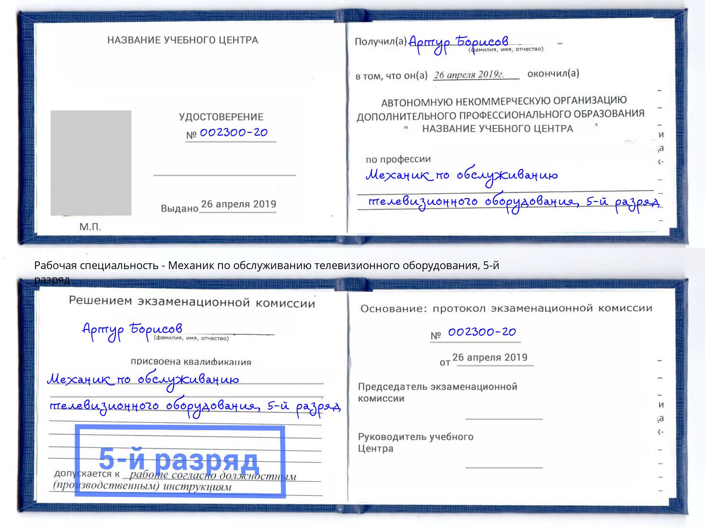 корочка 5-й разряд Механик по обслуживанию телевизионного оборудования Крым