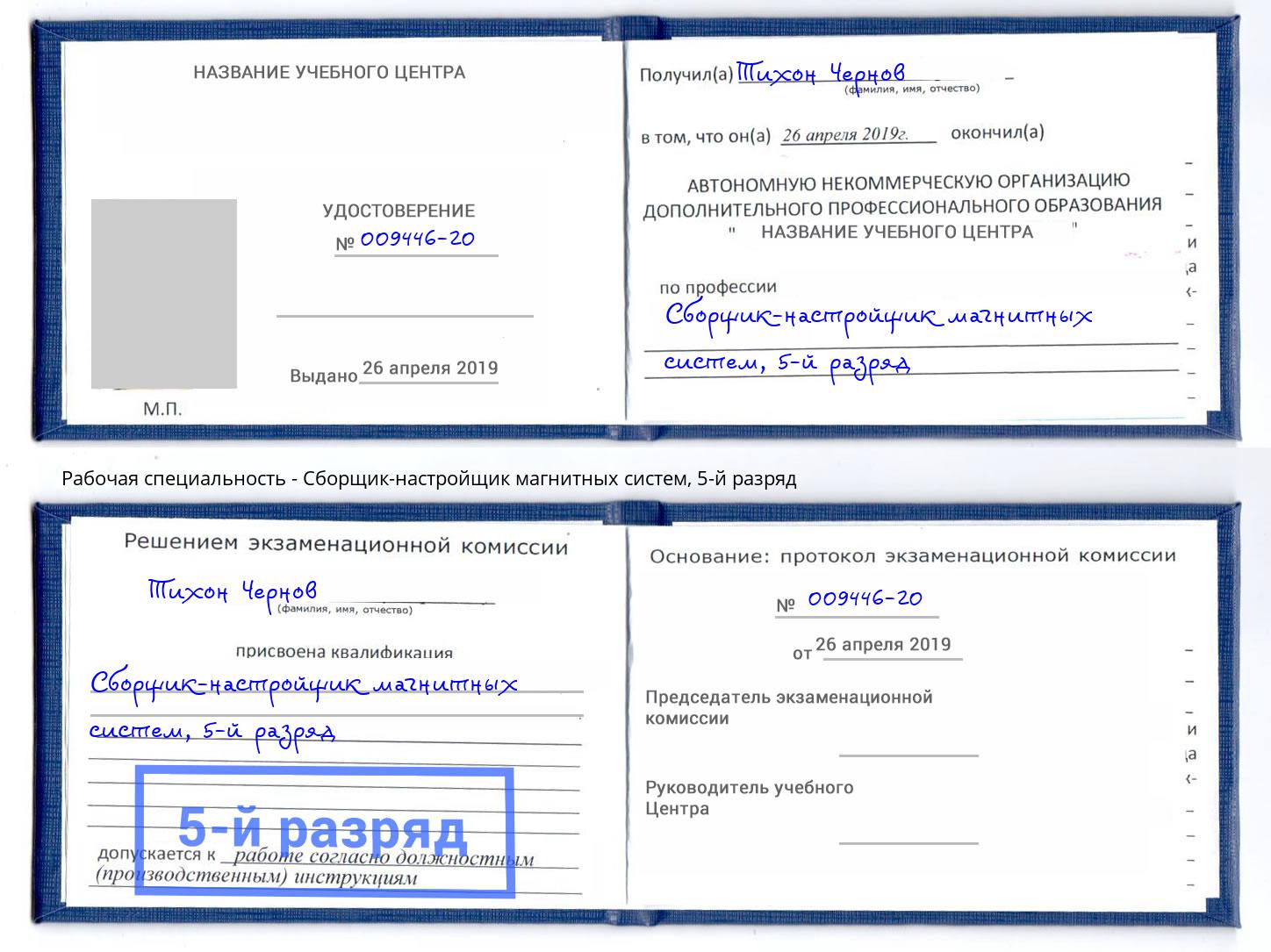 корочка 5-й разряд Сборщик-настройщик магнитных систем Крым